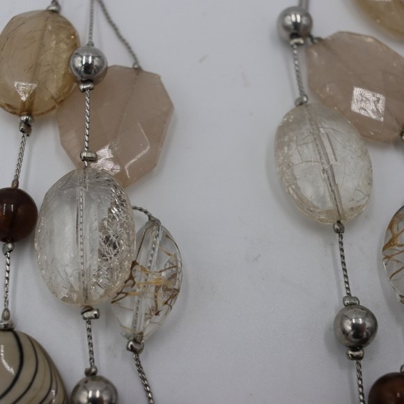 NY Brown Stone Gold Multi-Strand Boho Statement Necklace 90s Y2K Chic - Picture 4 of 7